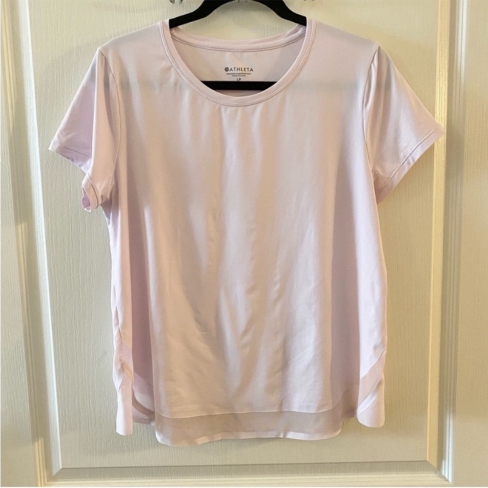 ATHLETA TOP, Size LP, Light Pink Cadence Short Sleeve Athleisure Tee, Excellent.